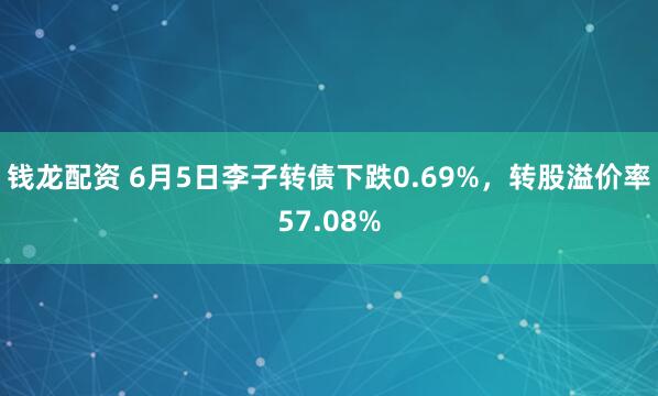 钱龙配资 6月5日李子转债下跌0.69%，转股溢价率57.08%