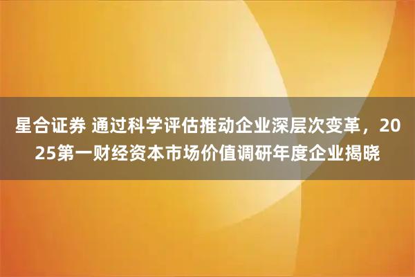 星合证券 通过科学评估推动企业深层次变革，2025第一财经资本市场价值调研年度企业揭晓