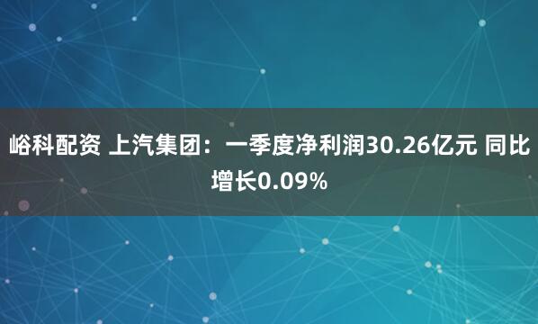 峪科配资 上汽集团：一季度净利润30.26亿元 同比增长0.09%